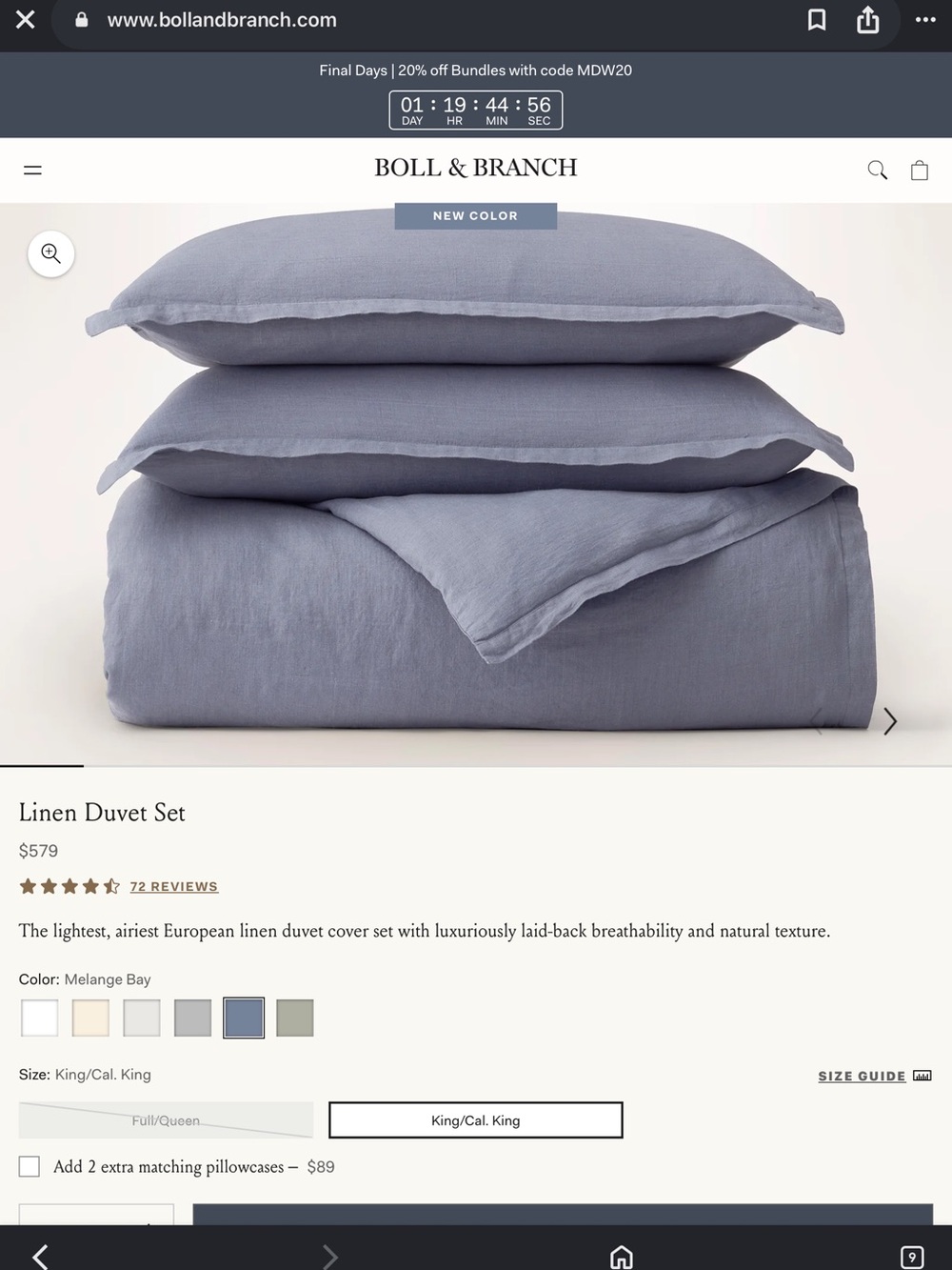 Boll & Branch Melange Bay Linen Duvet Cover - Soft Blue